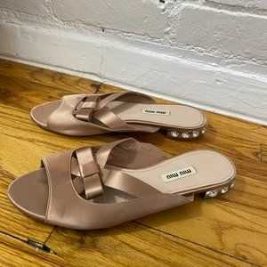 Miu Miu embellished pink satin sandal / slider / slipper / slip-on